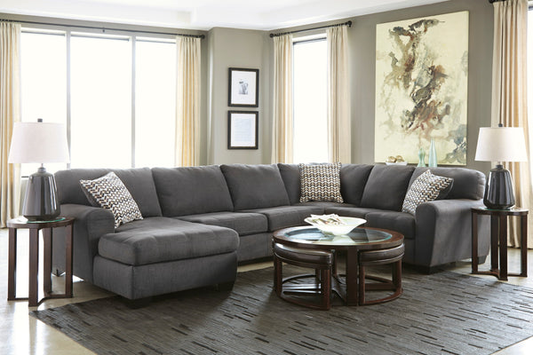 Ashley Ambee Left Chaise, Right Sofa, Armless Loveseat Sectional & Ottoman in Slate-Washburn's Home Furnishings
