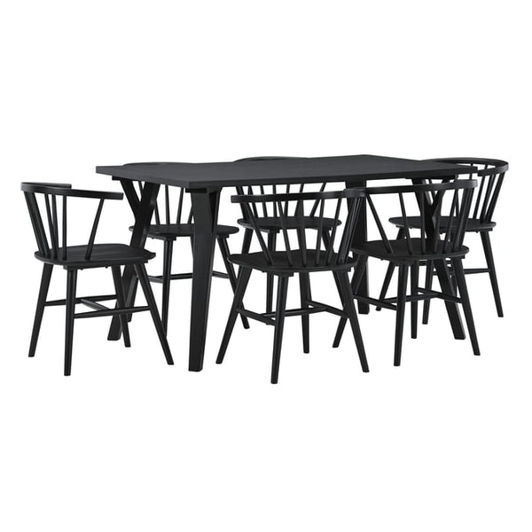 Ashley Otaska Rectangular Dining Room Table & 6 Chairs in Black-Washburn's Home Furnishings