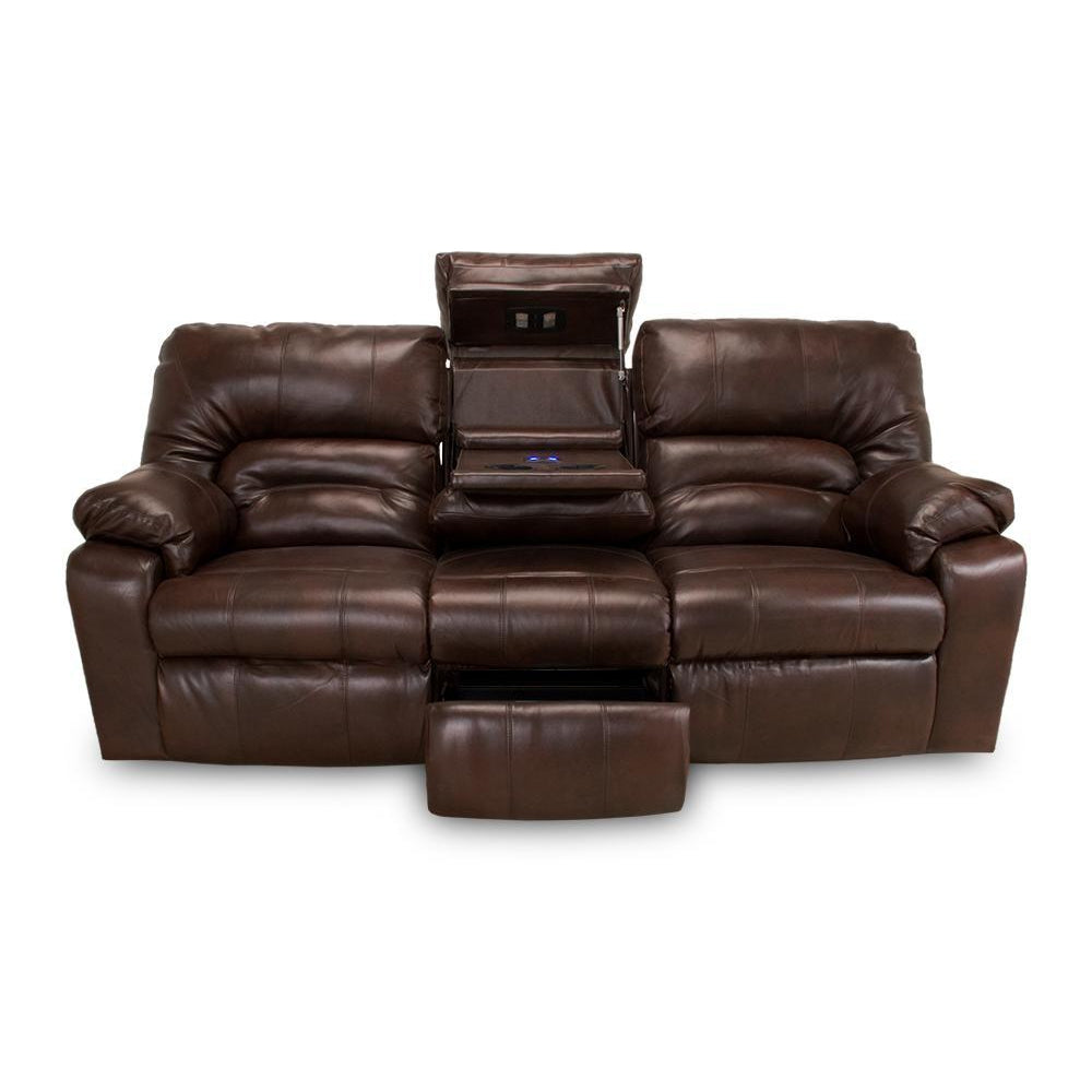 Reclining sofa with drop down table store and drawer