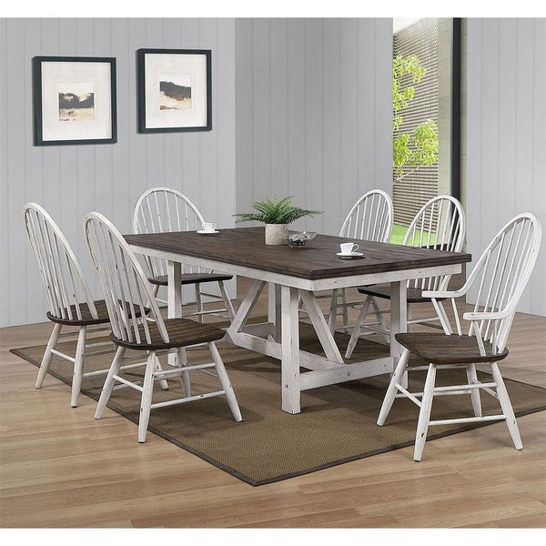 Liberty Farmhouse Trestle Table w/2 removable 18" leaves, 2 Windsor Arm Chairs & 4 Windsor Side Chairs-Washburn's Home Furnishings