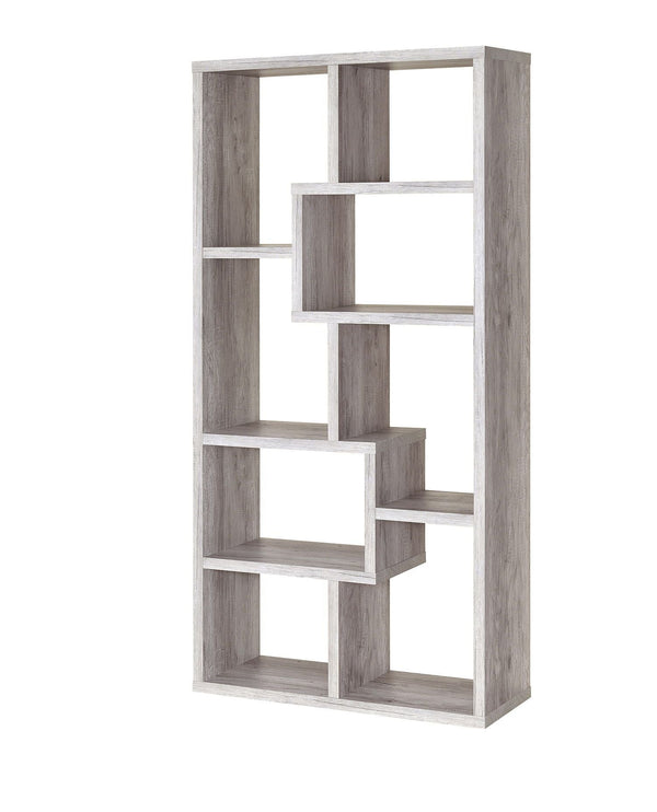 10-shelf Geometric - Bookcase - Grey Driftwood-Washburn's Home Furnishings