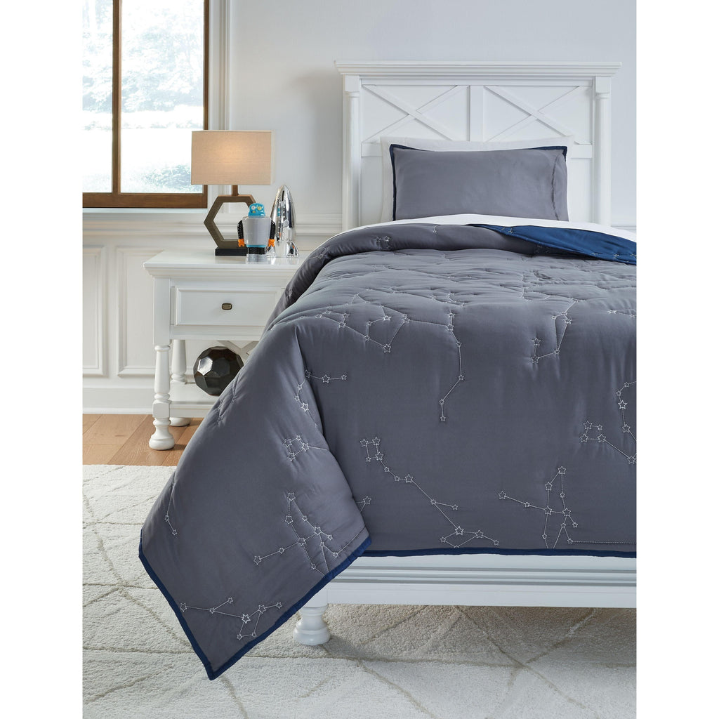 Ekin Navy/gray Twin Quilt Set Washburn's Home Furnishings