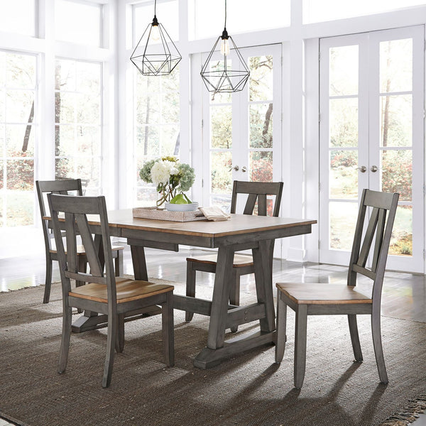 Liberty Lindsey Farm Trestle Table with 4 Chairs in Gray-Washburn's Home Furnishings