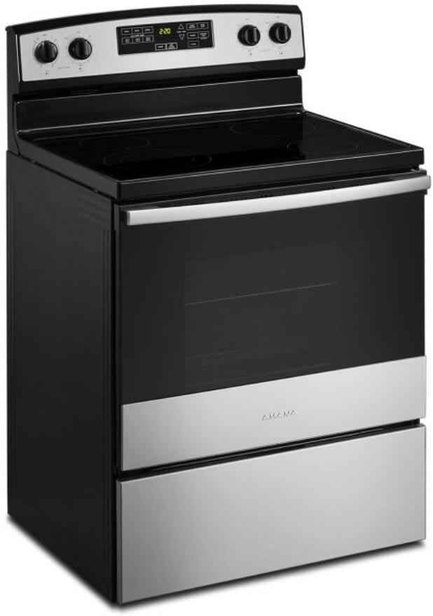 Amana 30-inch Electric Range with Extra-Large Oven Window Color: Stainless Steel-Washburn's Home Furnishings