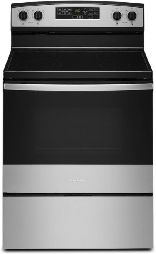 Amana 30-inch Electric Range with Extra-Large Oven Window Color: Stainless Steel-Washburn's Home Furnishings