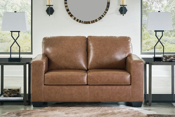 Ashley Bolsena Caramel Leather Loveseat-Washburn's Home Furnishings