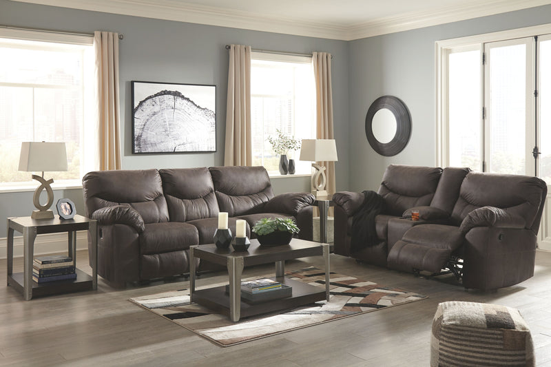 Ashley Boxberg Double Reclining Loveseat w/Console in Dark Brown-Washburn's Home Furnishings