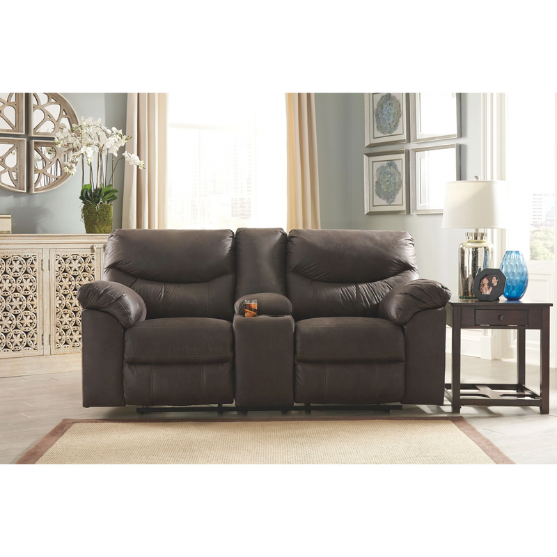 Ashley Boxberg Double Reclining Loveseat w/Console in Dark Brown-Washburn's Home Furnishings