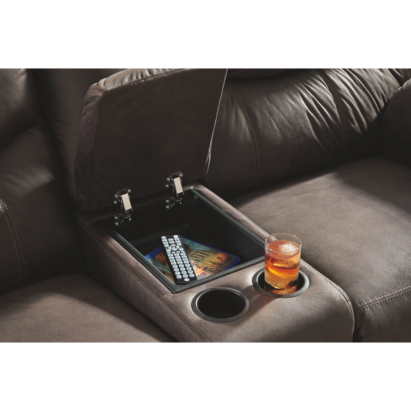 Ashley Boxberg Double Reclining Loveseat w/Console in Dark Brown-Washburn's Home Furnishings