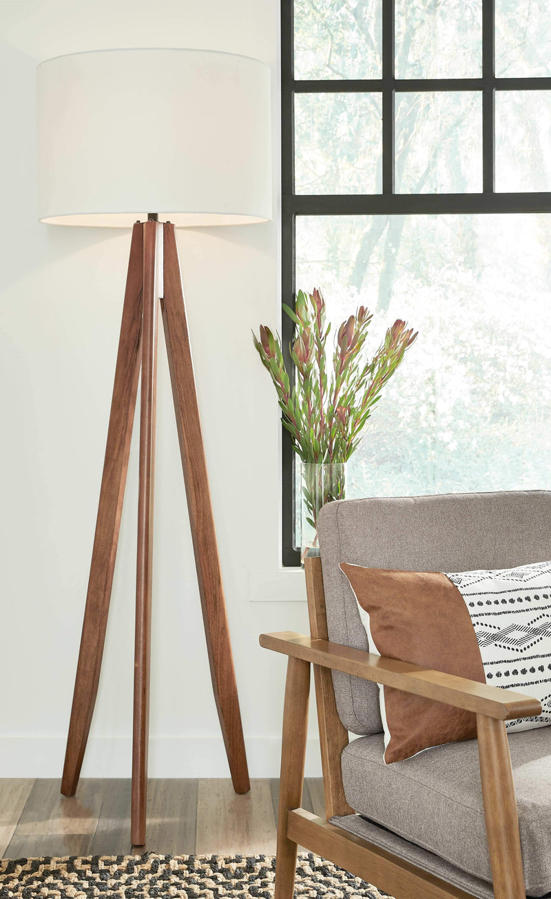 Ashley Dallson Wood Floor Lamp in Brown-Washburn's Home Furnishings