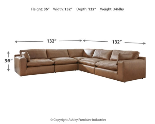 Ashley Emilia 5 Piece Leather Sectional in Caramel Bundle-Washburn's Home Furnishings