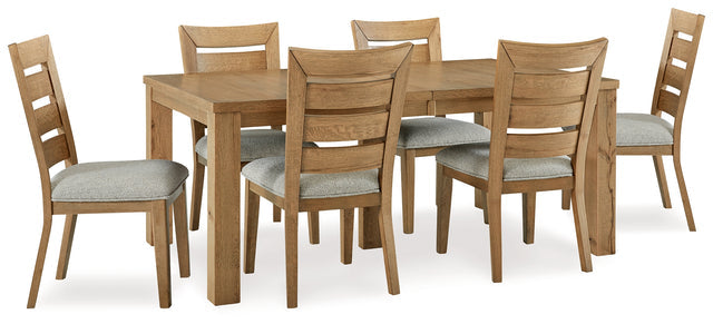 Ashley Galliden Dining Table & 8 Ladderback Upholstered Dining Chairs in Light Brown Bundle-Washburn's Home Furnishings