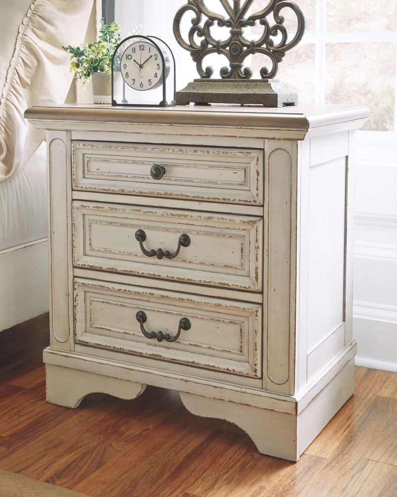 Ashley Realyn 3 Drawer Night Stand in White, Brown & Beige-Washburn's Home Furnishings