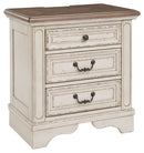 Ashley Realyn 3 Drawer Night Stand in White, Brown & Beige-Washburn's Home Furnishings