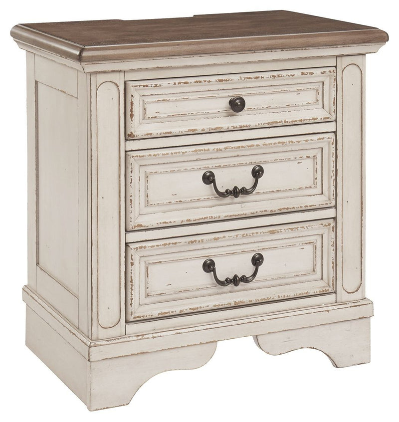 Ashley Realyn 3 Drawer Night Stand in White, Brown & Beige-Washburn's Home Furnishings