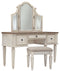 Ashley Realyn 3 Piece Vanity/Mirror/Stool in Two Tone Brown & Antique White-Washburn's Home Furnishings