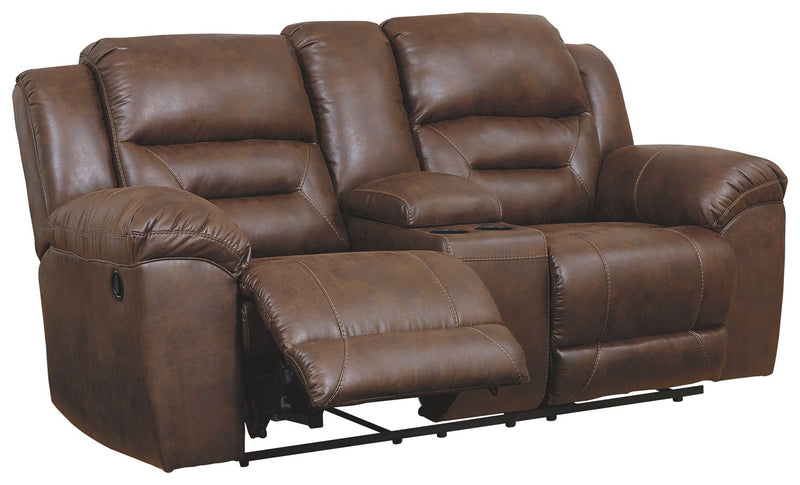 Ashley Stoneland Double Reclining Loveseat w/Console in Chocolate-Washburn's Home Furnishings