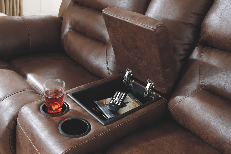 Ashley Stoneland Double Reclining Loveseat w/Console in Chocolate-Washburn's Home Furnishings