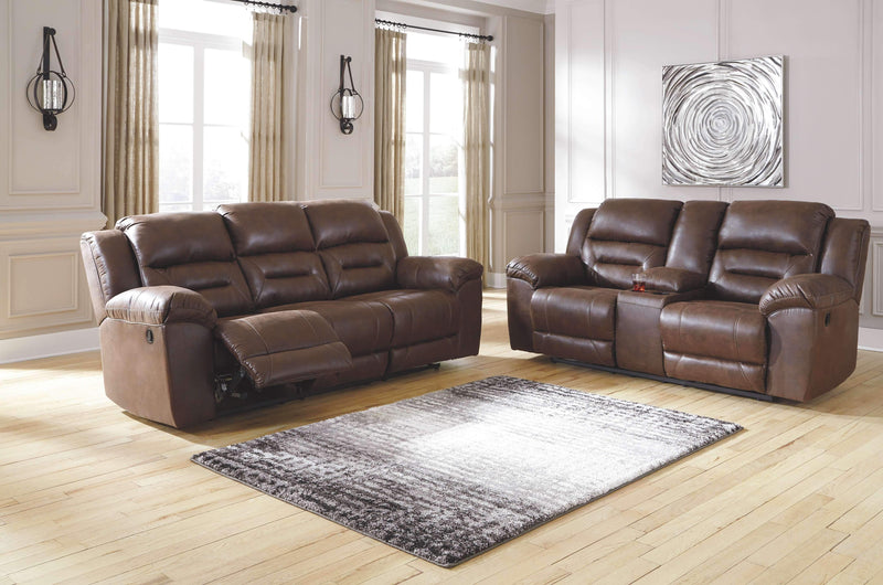 Ashley Stoneland Double Reclining Loveseat w/Console in Chocolate-Washburn's Home Furnishings