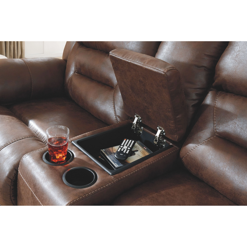 Ashley Stoneland Double Reclining Loveseat w/Console in Chocolate-Washburn's Home Furnishings