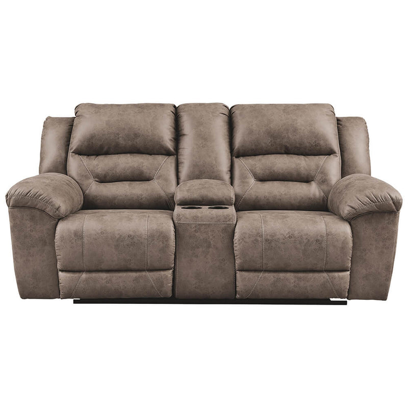 Ashley Stoneland Power Reclining Loveseat with Console in Fossil-Washburn's Home Furnishings