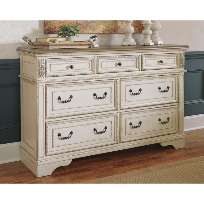 Ashley Realyn 7 Drawer Dresser in White/Brown/Beige