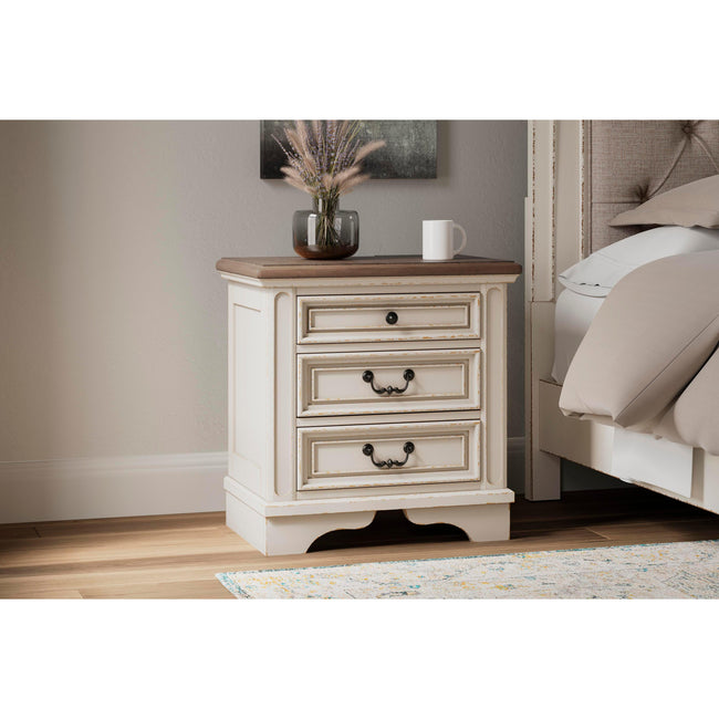 Ashley Realyn 3 Drawer Night Stand in  White, Brown & Beige