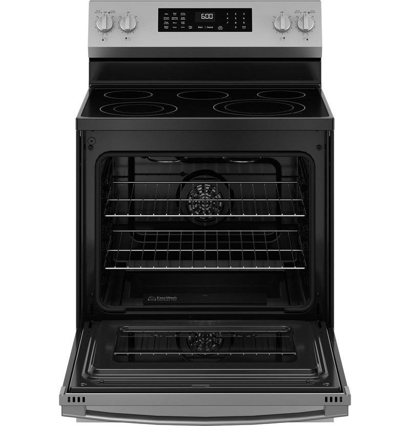 GE 30" Freestanding Electric Range in Stainless-Washburn's Home Furnishings