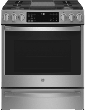 GE Profile 30" Smart Slide-In Front-Control Gas Fingerprint Resistant Range with No Preheat Air Fry-Washburn's Home Furnishings