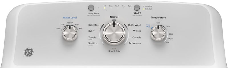 GE® 4.3 cu. ft. Capacity Washer with Stainless Steel Basket,Cold Plus and Water Level Control - White w/ Silver Matte Backsplash-Washburn's Home Furnishings