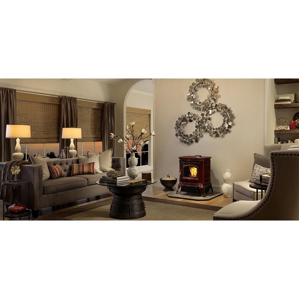 Harman Absolute43 pellet stove shown in Majolica Brown finish, which may have separate pricing