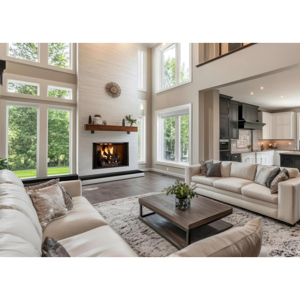 Wood-burning fireplace. Official series illustration; size and optional finishing may differ from this model.