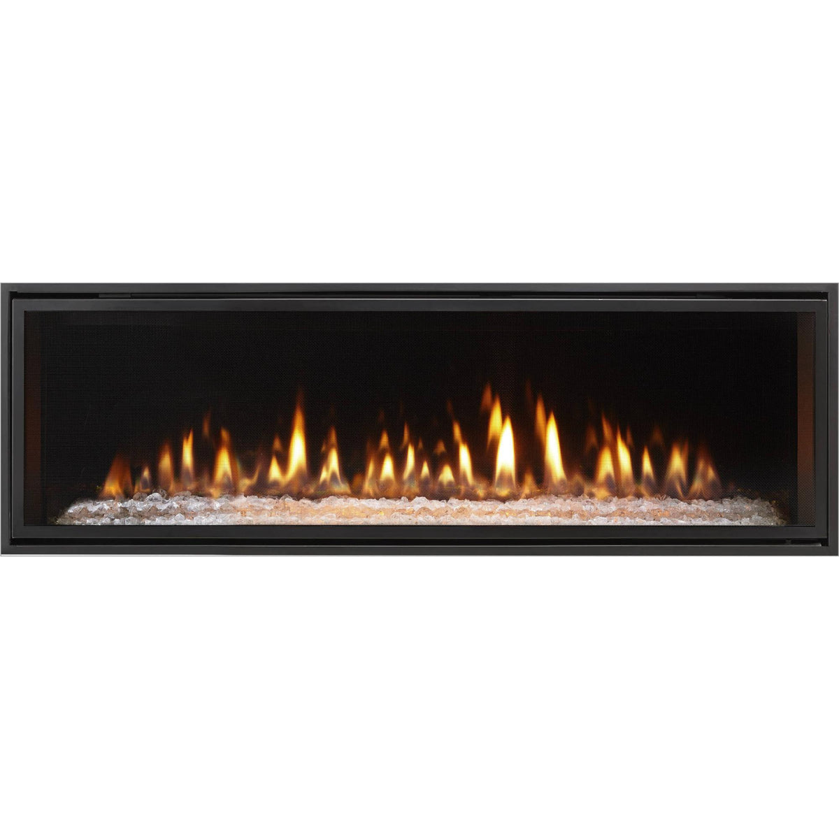 Heat & Glo Mezzo AU 48Ó linear modern indoor gas fireplace with ribbon flame, crystal glass media and clean face. — official Mezzo Linear Indoor Gas Fireplace series image; may show a different size and separately selected options