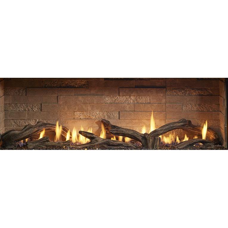 Luxurious and elegant living room with slate and dark yellow tones — official Primo II Linear Gas Fireplace series image; may show a different size and separately selected options