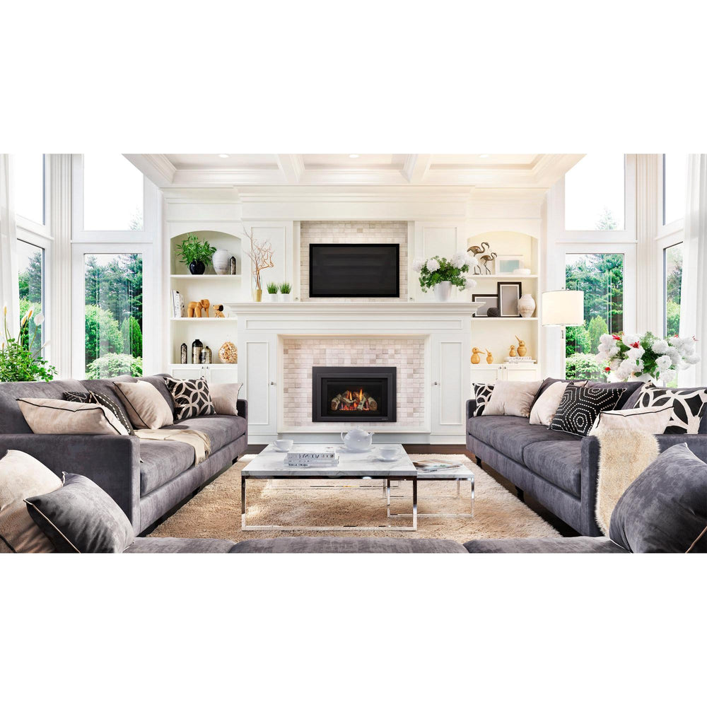Supreme 25 Black Glass Birch Black Fire Screen Black Surround Room976. Official series image; size, front and optional finishes may differ from the quoted configuration.