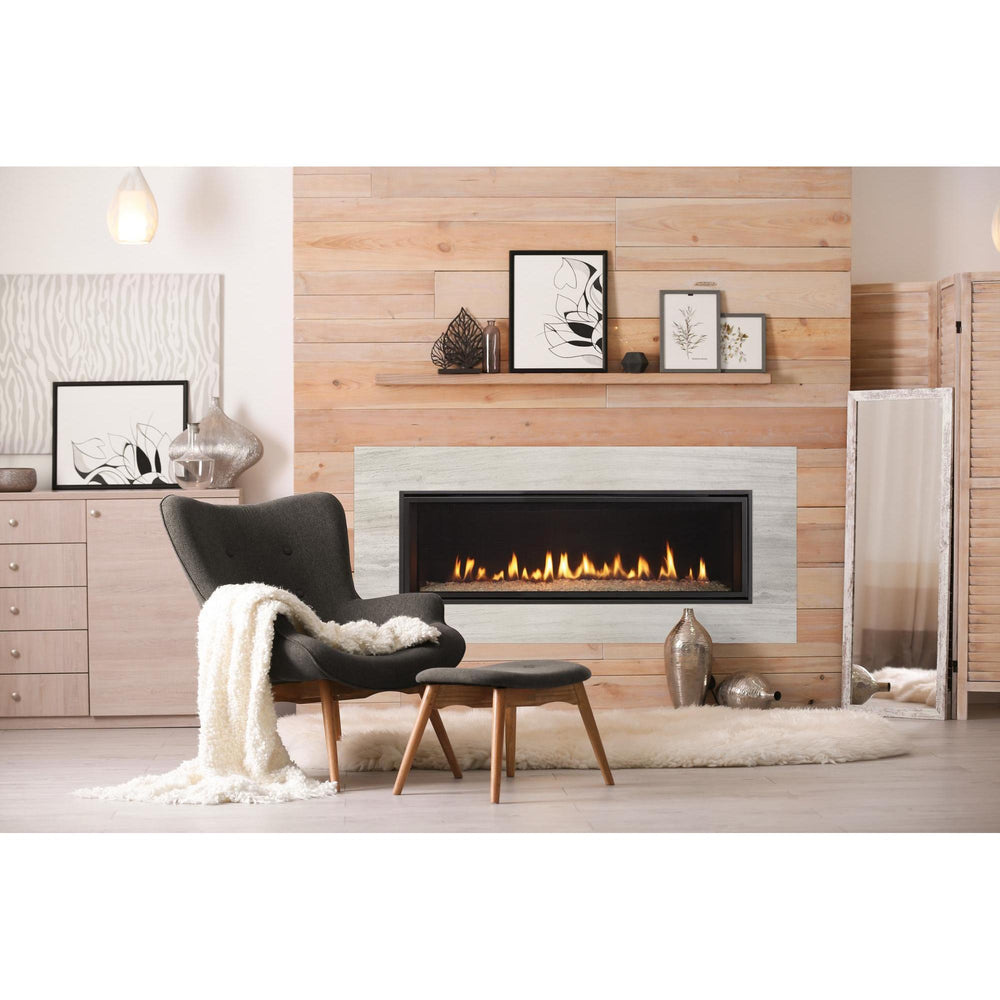 Crave48 with Driftwood stone facing — official Crave Series Gas Fireplace series image; may show a different size and separately selected options