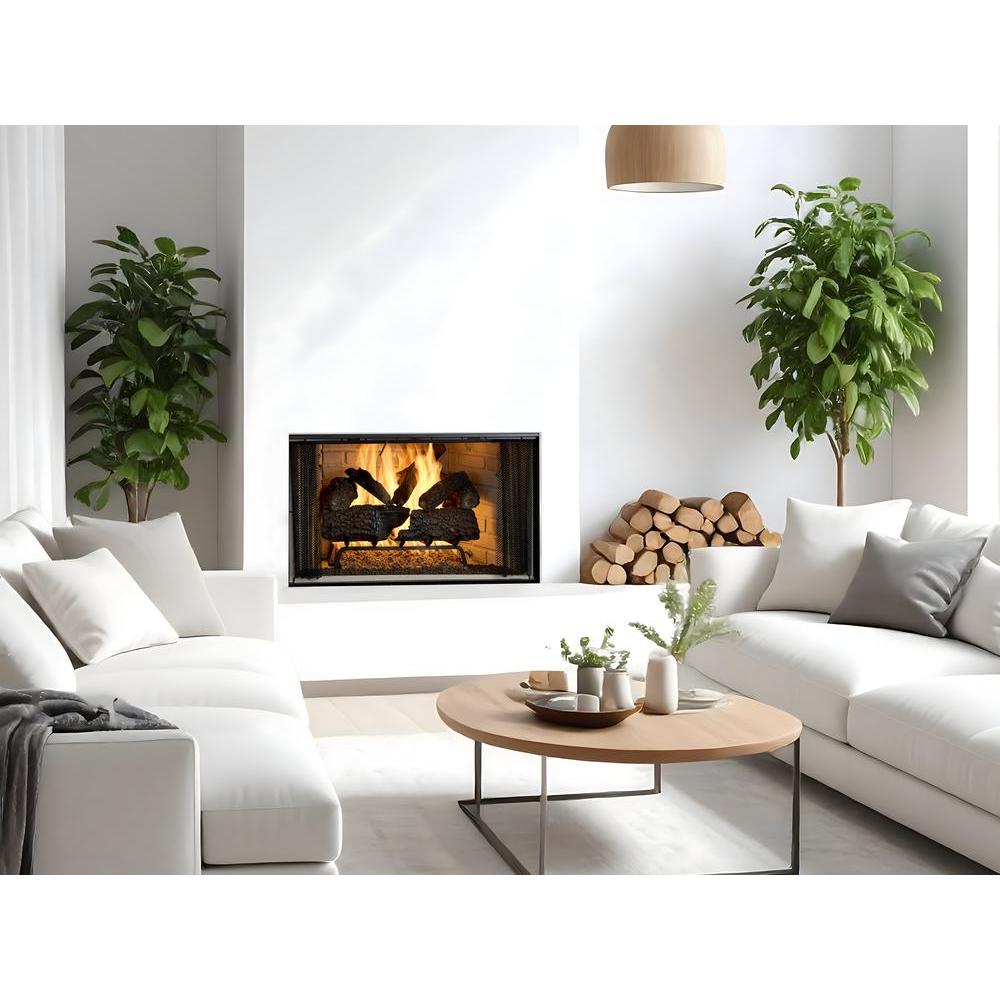 Wood-burning fireplace. Official series illustration; size and optional finishing may differ from this model.