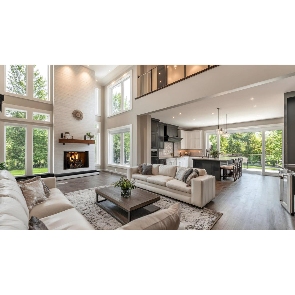 Wood-burning fireplace. Official series illustration; size and optional finishing may differ from this model.