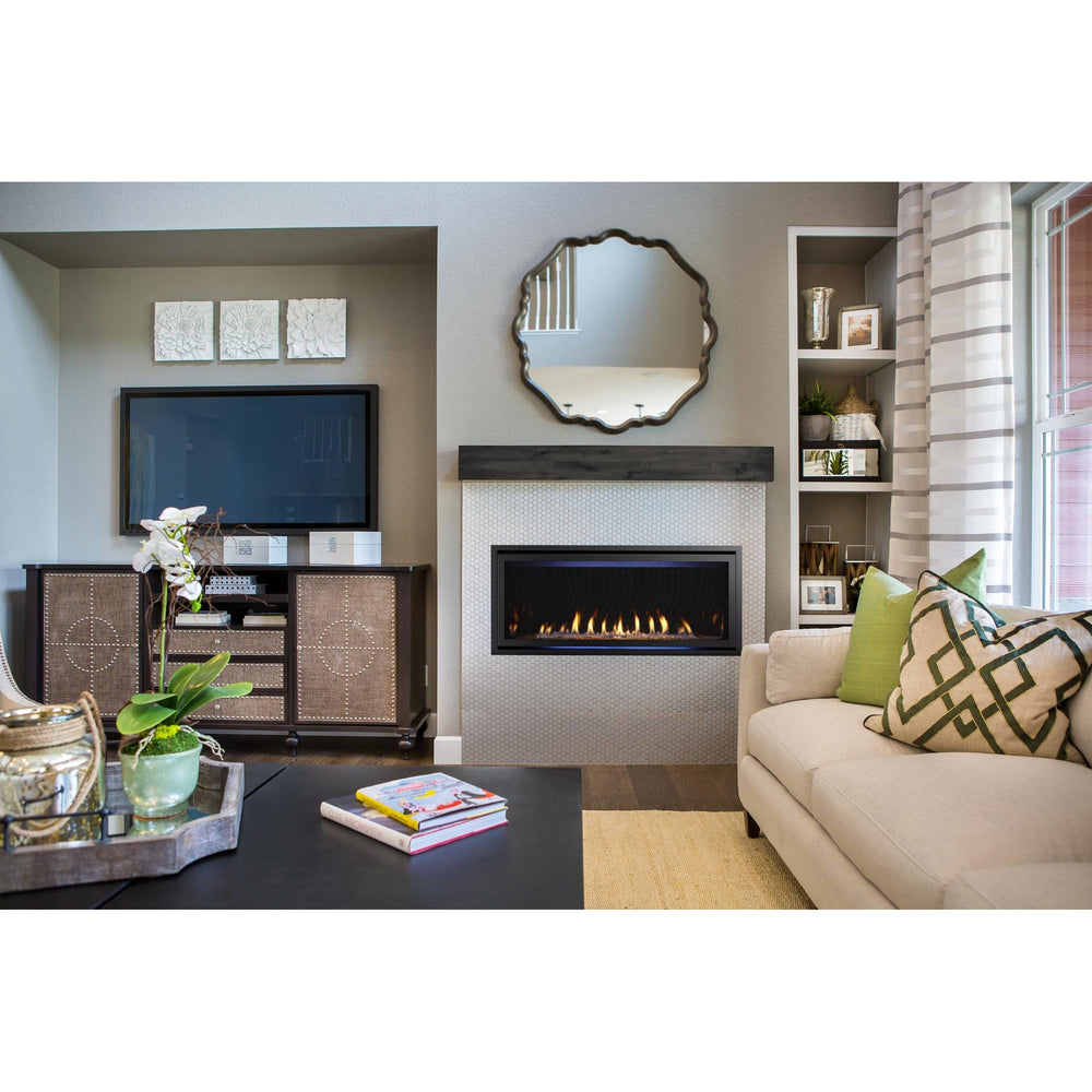 HTL_Rave-42_CrystalGlass_CFT-BK_ReflectPanels_AccentlLight_Room — official Rave Series Gas Fireplace series image; may show a different size and separately selected options