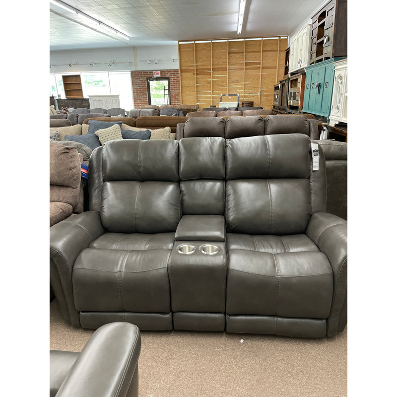 Hi-Rock Monterrey Leather Loveseat w/ Console in Iron-Washburn's Home Furnishings