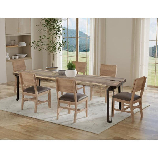 IFD Natural Parota Collection Table (Top & Base) & 6 Upholstered Seat Wooden Chair Bundle-Washburn's Home Furnishings