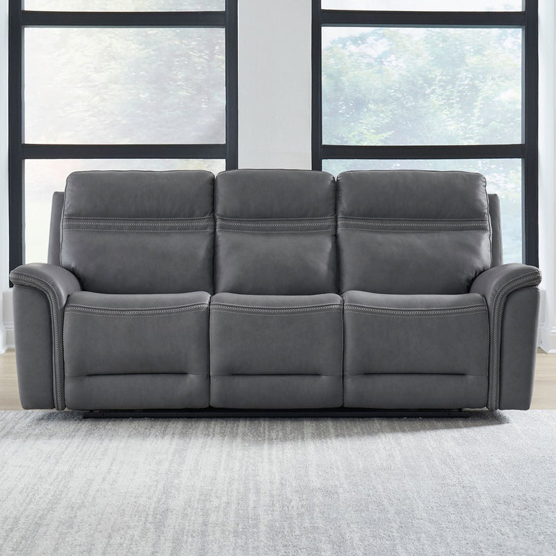 Liberty Cooper Power Reclining Sofa in Blue Gray Leather-Washburn's Home Furnishings