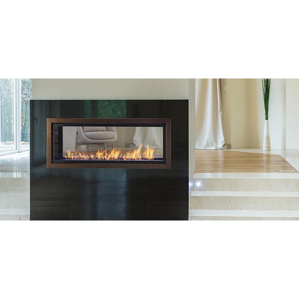 Artisan-48-in-See-Through-vent-free-gas-fireplace-in-floor-to-ceiling-column-in-center-of-modern-living-space. Manufacturer series illustration; shown size, accessories and room finishing may differ from the quoted configuration.
