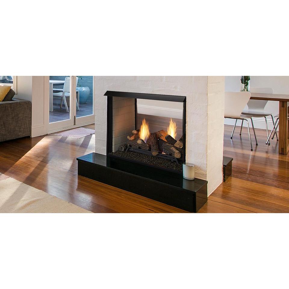 Lo-Rider Designer 36 series illustration: vent free gas fireplace; exact pictured size may differ, and gas logs, burner, accessories and finishes are separate.