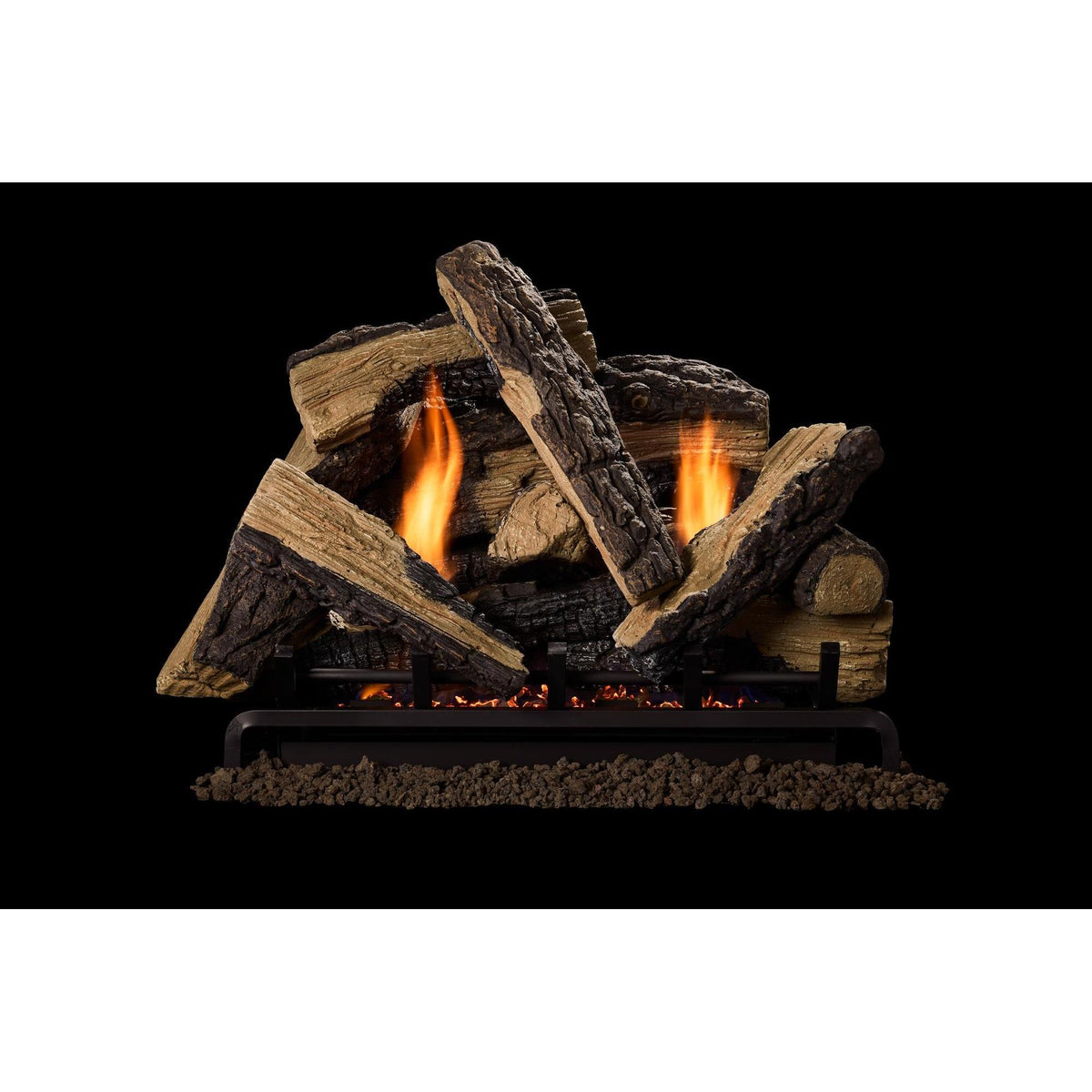 Monessen Stony Creek 30 Gas Log Set — Series photo shows an optional enhancement kit on a larger set; enhancement-kit compatibility is confirmed only for 24 and 30 inches.