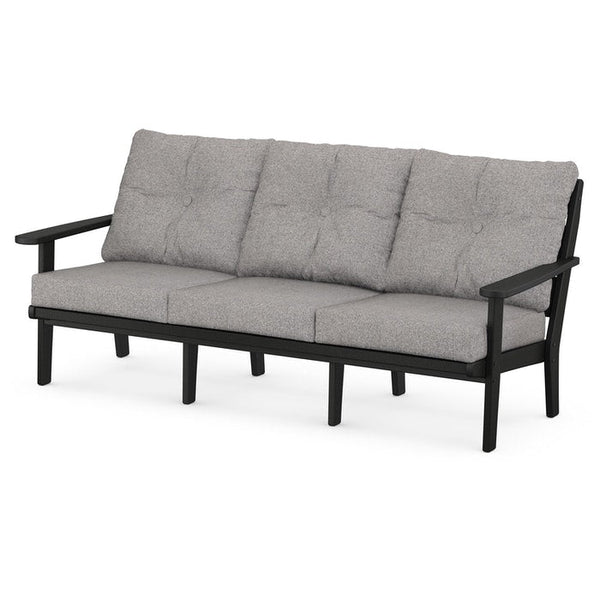 Polywood Lakeside Deep Seating Sofa Frame in Black w/Polywood Vineyard Cushions in Grey Mist-Washburn's Home Furnishings