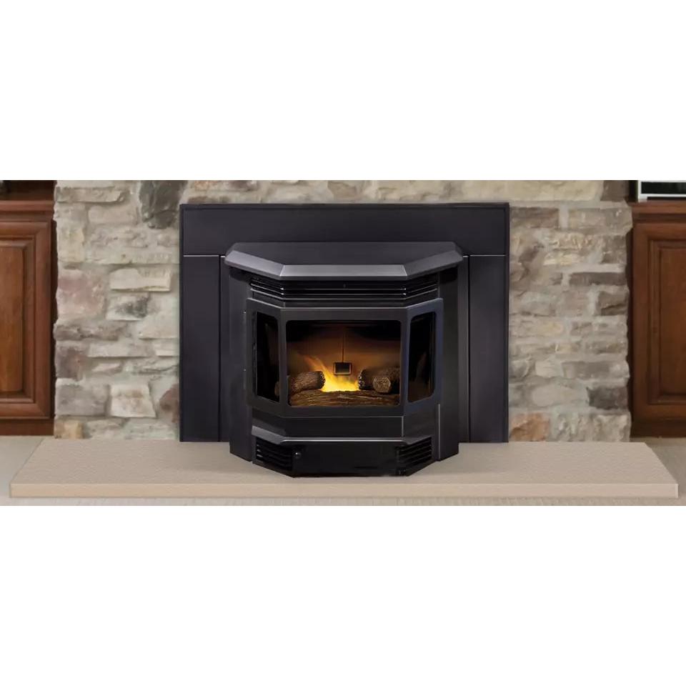 Quadra-Fire Classic Bay 1200i pellet insert; pictured surround and room finishes may be separately selected