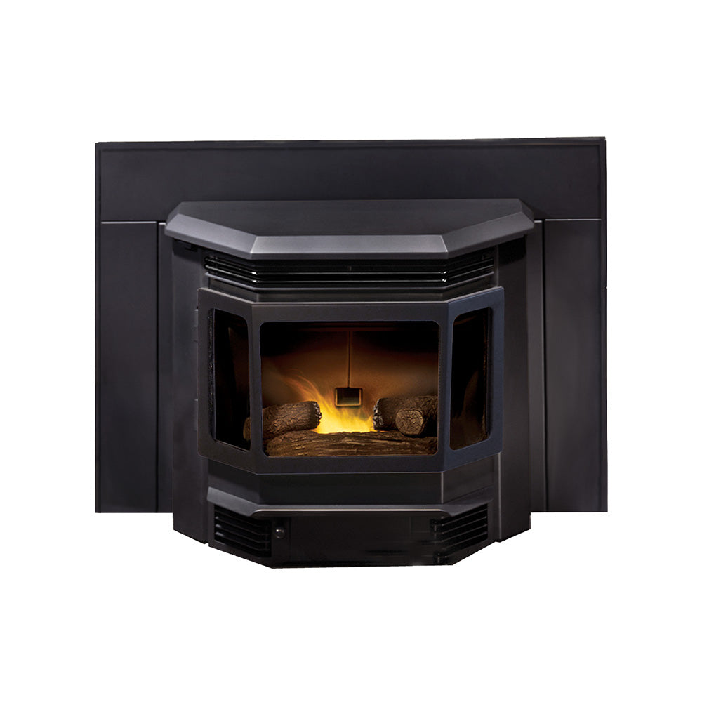 Quadra-Fire Classic Bay 1200i pellet insert; pictured surround and room finishes may be separately selected