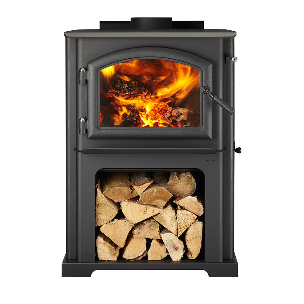 Quadra-Fire Discovery I wood stove; decorative side treatment, chimney and surrounding finishes may be separately selected