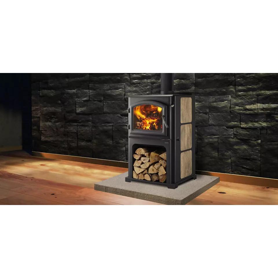 Quadra-Fire Discovery II in a finished room; decorative side treatment, chimney and surrounding finishes may be separately selected